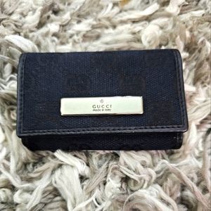 Authentic unisex Gucci Black Leather Monogram Canvas Key Wallet Case Hol…